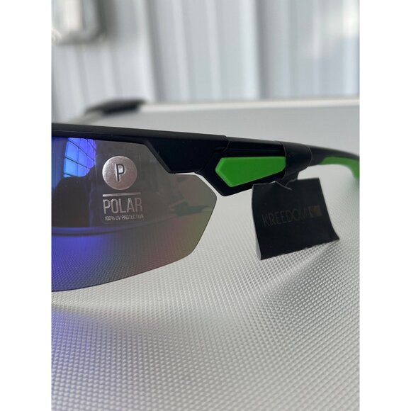 Kreedom Polarized Sports Sunglasses UV Protection Black Green Unisex Cycling NEW - Picture 2 of 6